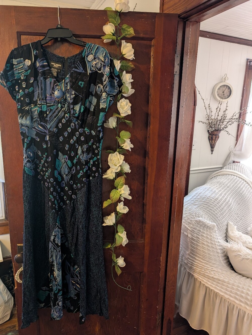 Vintage Saint Tropez West Teal and Black Maxi Dress 12